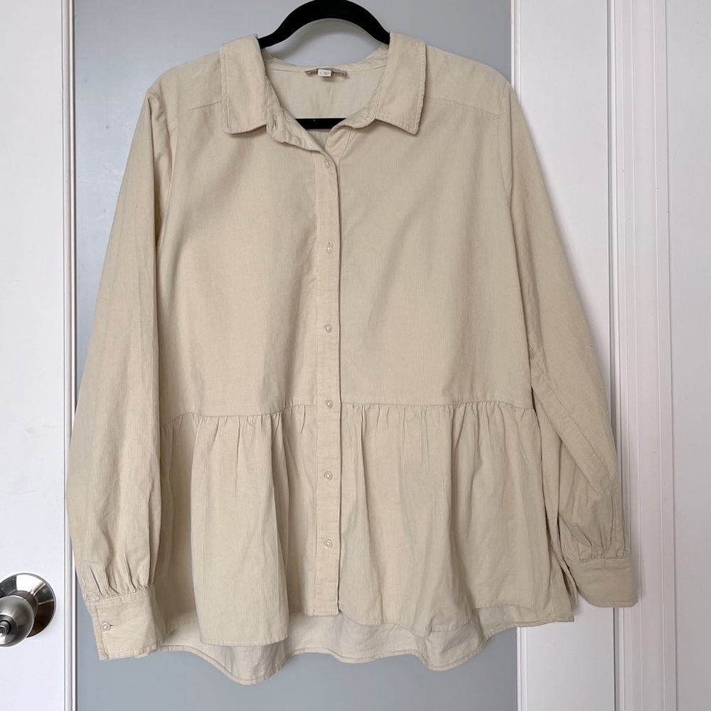 LOFT Cream Button-Down Peplum Shirt